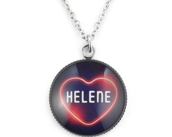 SCHMUCKZUCKER Edelstahl Kette mit Anhänger Motiv Helene Neon Herz Silber Dunkelblau