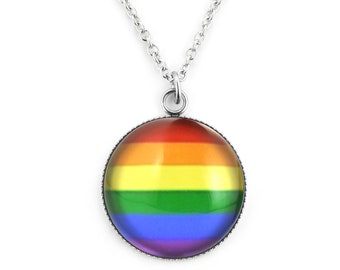 SCHMUCKZUCKER Edelstahl Kette mit Anhänger Motiv Regenbogen Flagge LGBTQ Silber Bunt 3 Größen