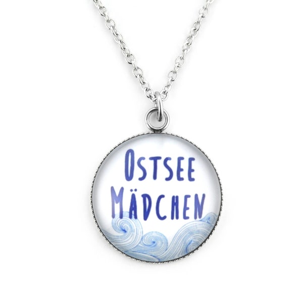 SCHMUCKZUCKER Edelstahl Kette mit Anhänger Silber Ostsee-Mädchen Blau Weiß