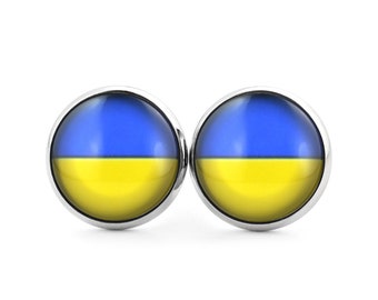 SCHMUCKZUCKER Edelstahl Ohrstecker mit Motiv Ukraine Fahne Blau Gelb Silber 2 Größen