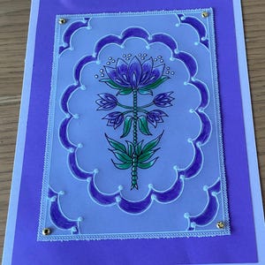 Handcrafted Purple Floral Card: A5 Parchment Design