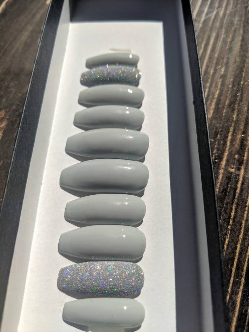 Silver Bells fake nails press on nails grey nails | Etsy