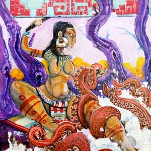 Acrylic on Canvas Board &quot;El Anzuelito&quot; By Sotero Manuel Elias 11 x 14 Handmade artwork