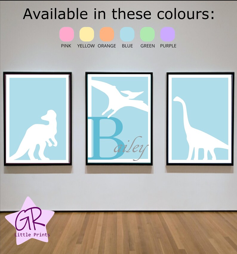 Nursery Wall Art Print Set Pink Dinosaur Print Set Blue - Etsy
