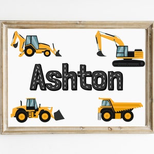 Boys Custom Name Construction Truck Digger Wall Print Toddler - Etsy ...