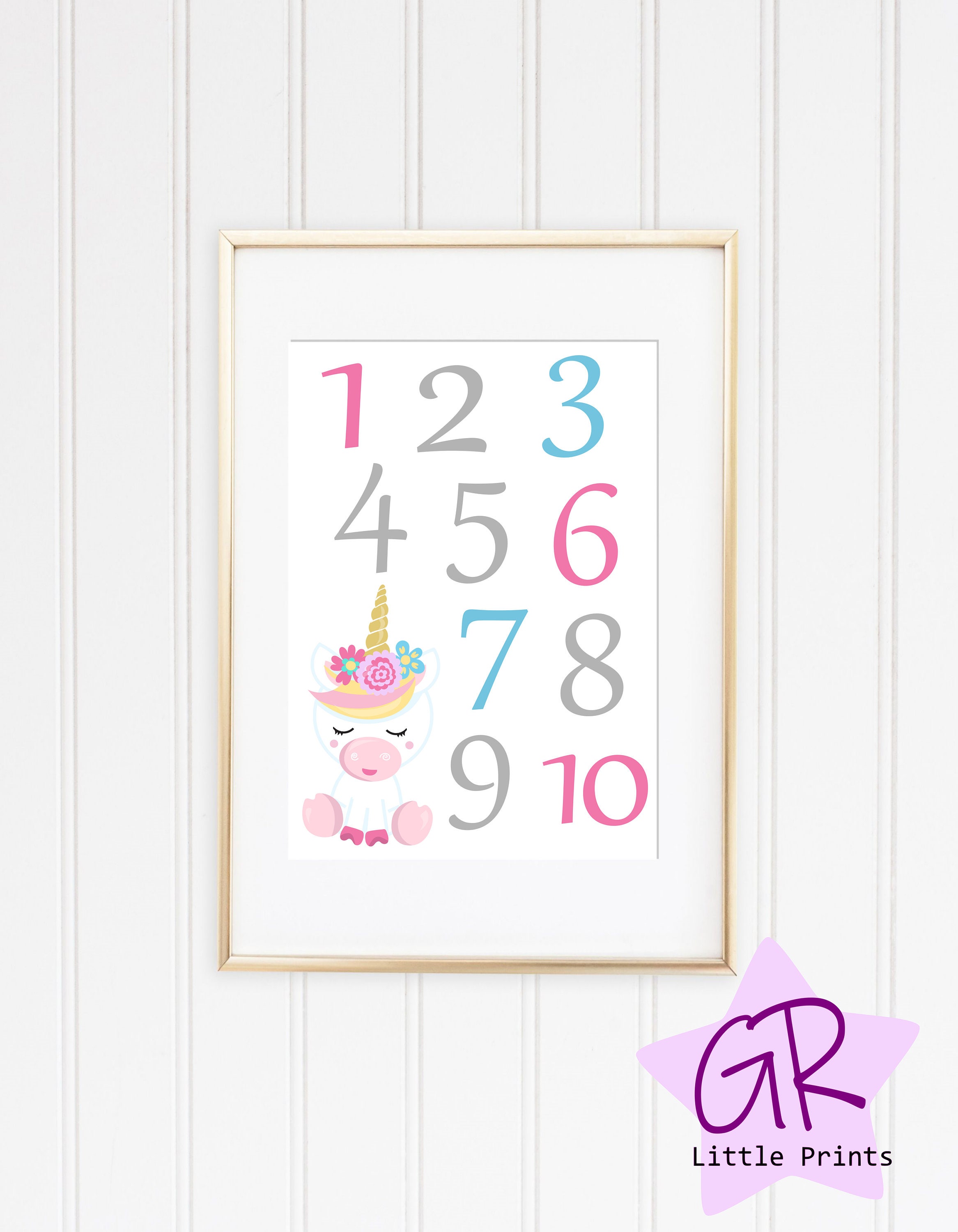 unicorn alphabet numbers 3 print set with custom name abc 123 etsy