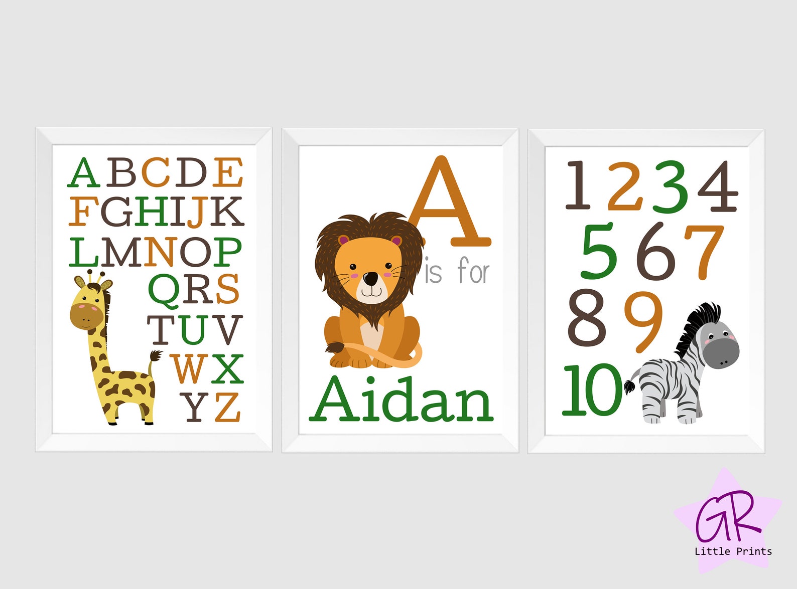 jungle animal safari alphabet numbers 3 print set with custom etsy