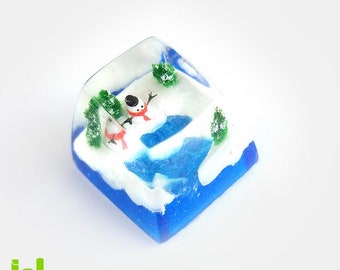 Handmade Snowman Artisan Resin Keycap, Christmas Keyboard