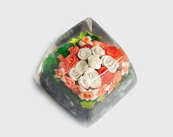 Handmade Resin Floral Keycap, Wedding Bouquet Keyboard Accessory