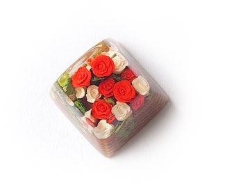 Handmade Rose Resin Keycap, Artisan Floral Keyboard Accessory
