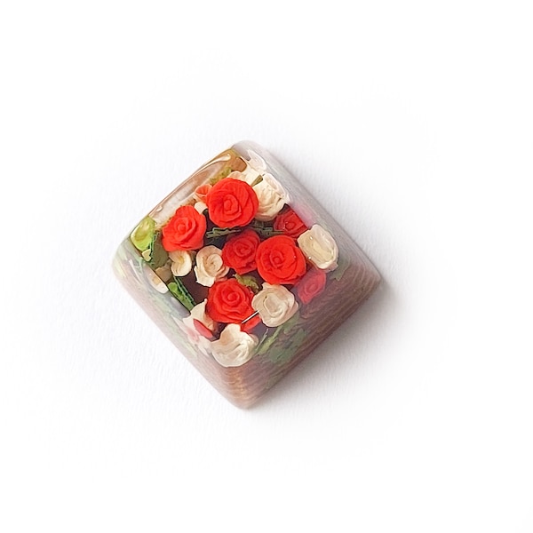 Handmade Rose Resin Keycap, Artisan Floral Keyboard Accessory