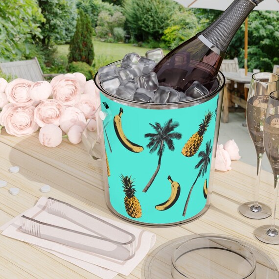 Ice Bucket With Tongs, Tropical Pattern, Bananas, Palm Trees, Pineapples,  Island Vibes, Summer Vibes, Tropics - Etsy