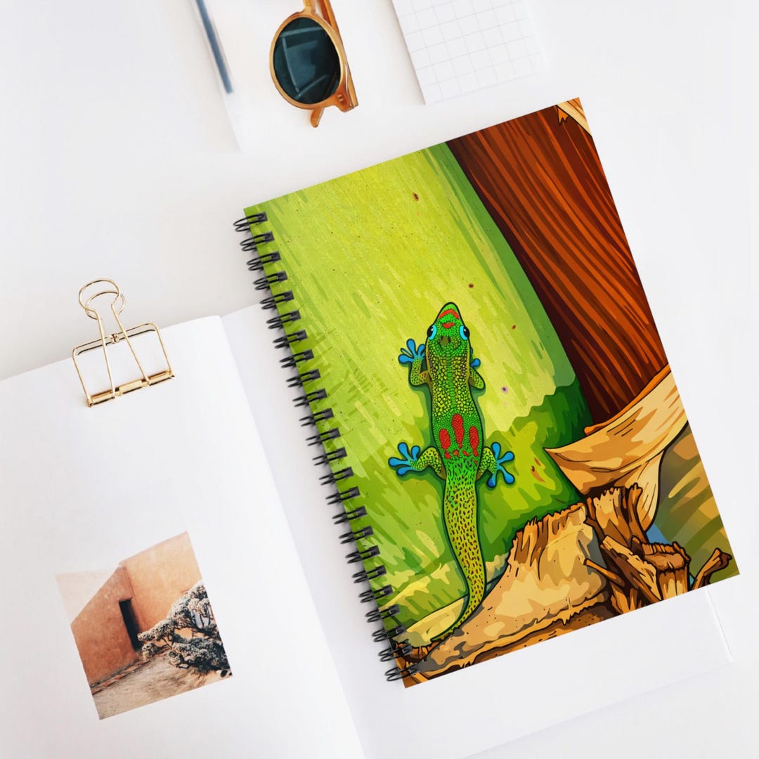 Green Gecko Illustration Spiral Notebook - Etsy