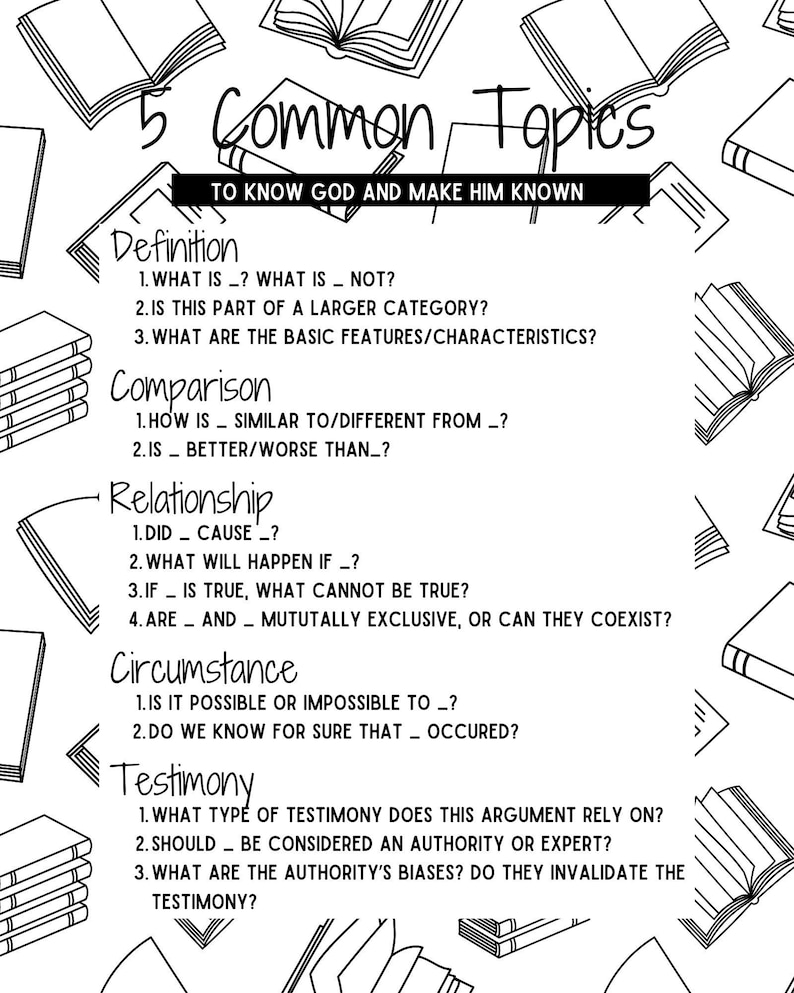 Five Common Topics Sheets.pdf Five Common Topics of Dialectic Printable Poster - Etsy