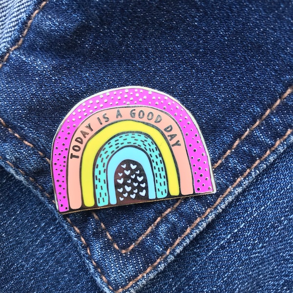 Rainbow Enamel Pin | Enamel Pin | Hard Enamel Pin | Pin Brooch | Lapel Pin | Today is a Good Day | Positive Quotes | Rainbow | Affirmations