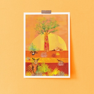 Outback | Australia | Kids Room Decor | Art Print | Dingo | Australian Poster | Wall Art | Kids Wall Art | A3 | Kangaroo | Boab Tree |
