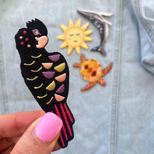Red-Tailed Black Cockatoo Embroidered Iron On Patch: Australian Bird