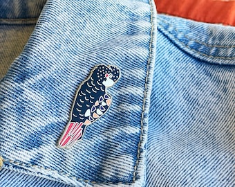 Red-Tailed Black Cockatoo Enamel Pin: Australian Bird Brooch