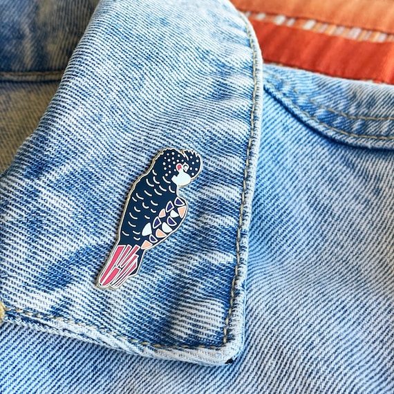 Red-Tailed Black Cockatoo Enamel Pin: Australian Bird Brooch