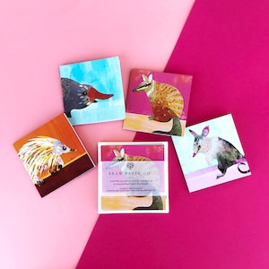 Minikaartenset | Australische inheemse dieren | Notitiekaarten | Gerecycled papier | Echidna | Numbat | Bilby | Vogelbekdier | Briefpapier | Australische makelij