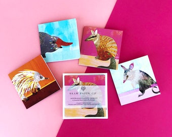 Mini Card Set | Australian Native Animals | Note Cards | Recycled Paper | Echidna | Numbat | Bilby | Platypus | Stationery | Australian Made