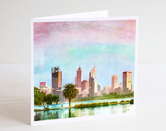 Perth | Australie occidentale | Paysage urbain | Villes Australiennes | Notecard | Carte | Fabriqué en Australie | Papeterie | Carte d'art | Skyline de Perth
