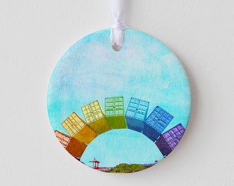 Fremantle Rainbow Containers | Ceramic Ornament | Decoration | Hand Printed | Christmas Decoration | Australian Landscapes| Fremantle |