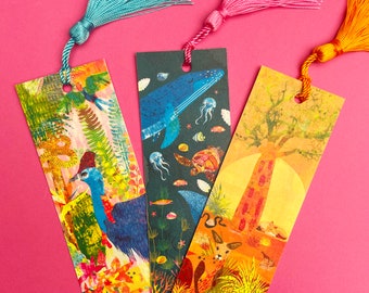 Illustrated Bookmark Set Of 3 | Ocean | Jungle | Outback| Travel Inspired | Sustainable Bookmark | Book Gift | Book Lover | Colourful Gift