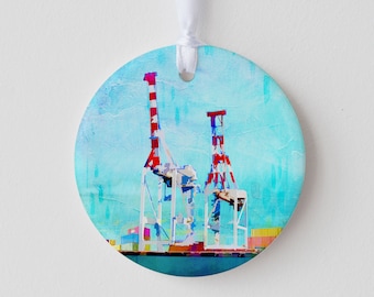 Fremantle Port Cranes | Ceramic Ornament | Decoration | Hand Printed | Christmas Decoration | Australian Landscapes| Fremantle |