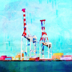 Fremantle | Port Cranes | Travel Poster | Australia | Australian Poster | Art Print | Travel Gift | Home Decor | Wall Art | Australian Made