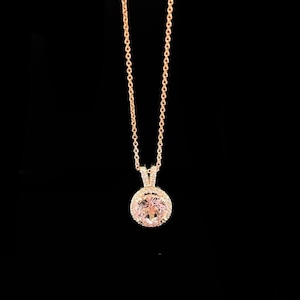 Dainty 14k Solid Rose Gold Round Pink Morganite & Diamond Pendant, Bridal Necklace, Anniversary Gift for Her, Bridesmaid Gifts, Minimalist