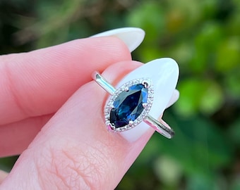 Anello in oro bianco con zaffiro 14k, anello di fidanzamento, anello di promessa, anello di anniversario, fede nuziale, regalo per lei, anello nuziale, idea regalo