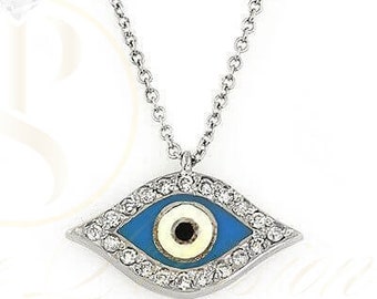 Collana in oro bianco 14 K e diamante malocchio, collana di diamanti malocchio, collana malocchio, stile portafortuna, regalo di laurea, trendy