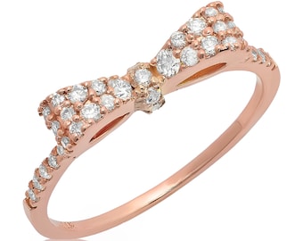 Anello con fiocco in oro 14k, anello con fiocco delicato, anello minimalista, anello di promessa, anello impilabile, regalo per lei, regalo di San Valentino