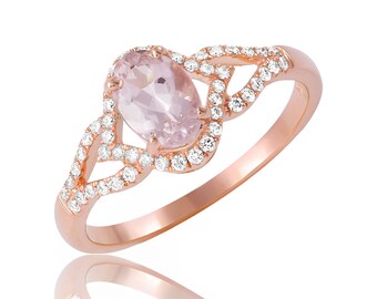 Anello in oro rosa Morganite 14k, anello di anniversario e fede nuziale, anello minimalista, regalo per lei, regalo di San Valentino, idea regalo