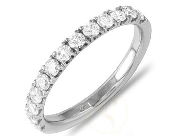 Fascia abbinata in oro massiccio 14k con diamanti, delicato anello con pavé, anello dell’eternità, fede nuziale, anello di diamanti sovrapponibile, anello di diamanti per l’eternità completa