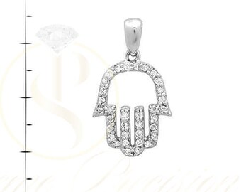 Ciondolo mano Hamsa in oro massiccio 14K, ciondolo simbolico, protezione eterna, portafortuna, simbolismo sacro, amuleto di prosperità, guardiano radioso