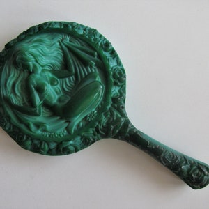 Antique Vintage Bohemian ART DECO Jade Malachite Glass MIRROR Hoffmann Schlevogt 1930&#39;s