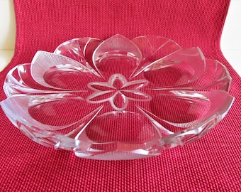 Vintage R.Hlousek Bohemian ART DECO Cut Glass Dessert Dish Platte 11.4 inches 1930s