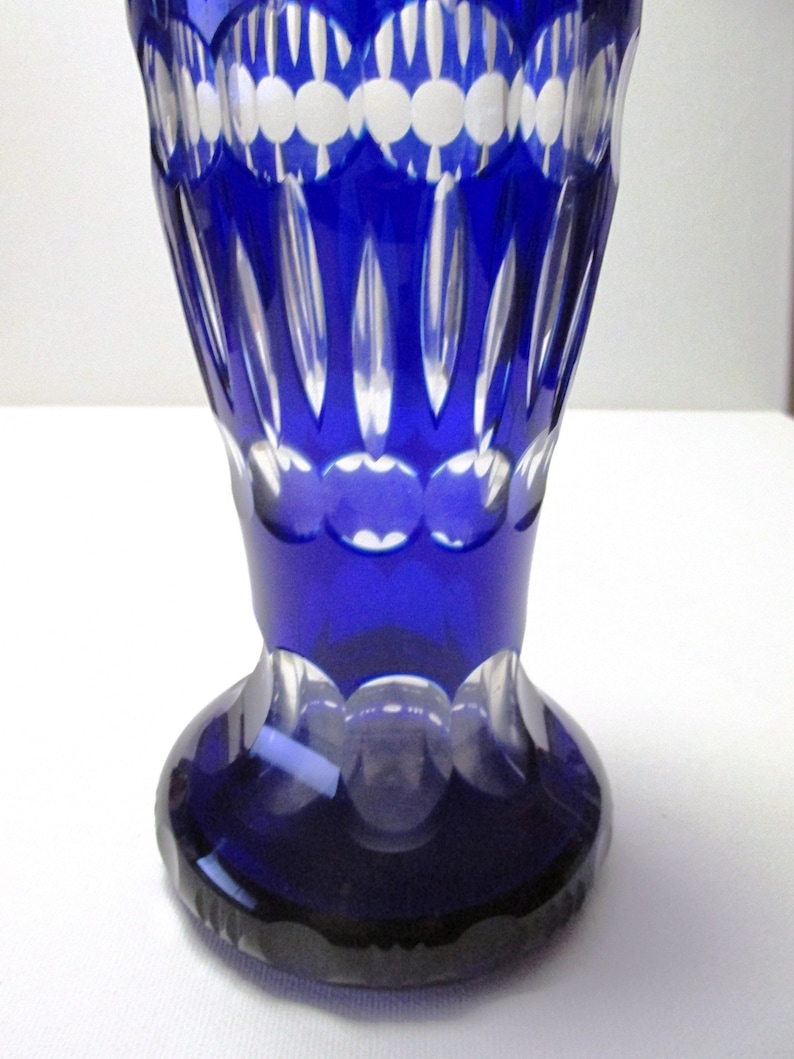 Czech Bohemian Art Deco Cobalt Blue Cut To Clear Crystal Vase Etsy