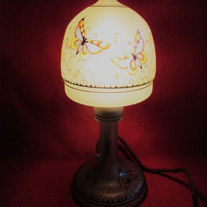 Antique Bohemian Table Lamp Julius Mühlhaus Hand Painted Glass 1920s Butterfly
