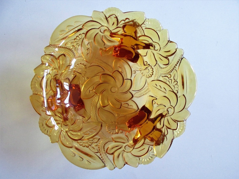 Vintage J.inwald Barolac Czech/bohemian Amber Pressed Glass Bowl ART ...