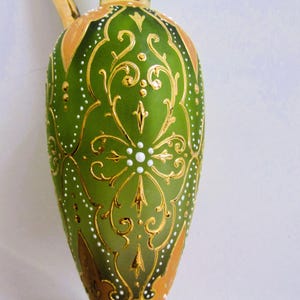 Antique Bohemian MOSER Green Satin Glass Pitcher Hand - Painted with enamel Gilded