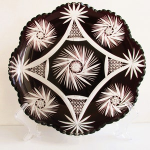 Vintage checo/bohemio rubí cortado para limpiar CRYSTAL Dish Bowl pieza central