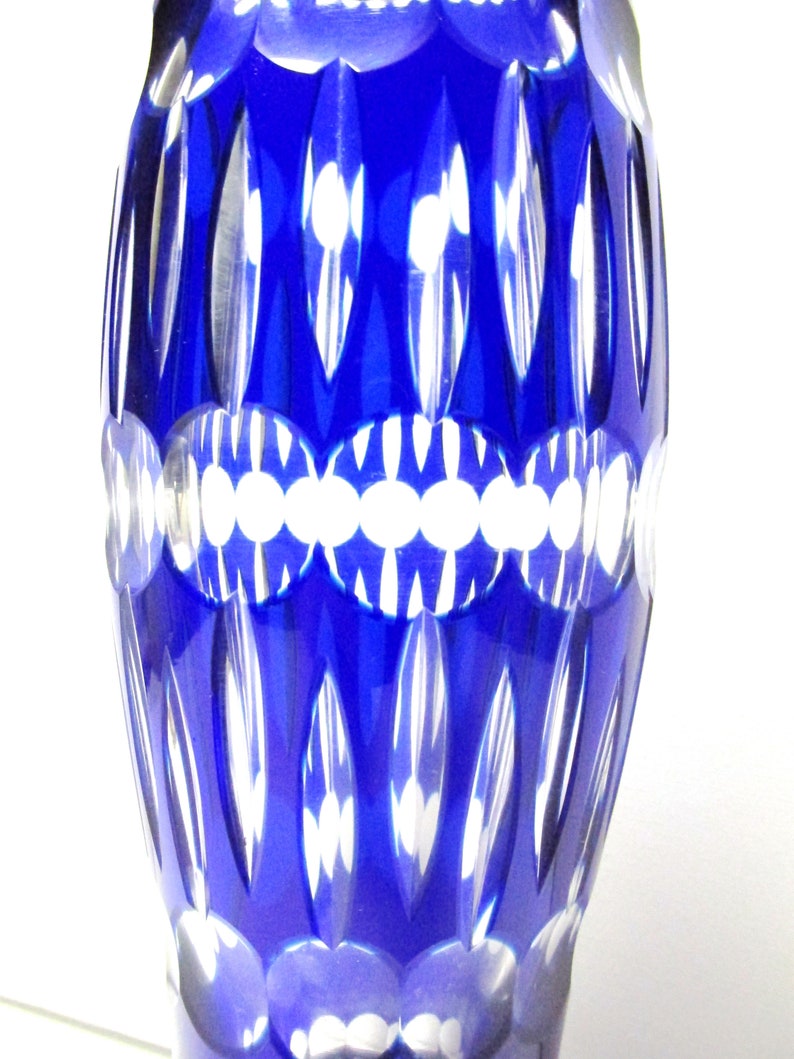 Czech Bohemian Art Deco Cobalt Blue Cut To Clear Crystal Vase Etsy
