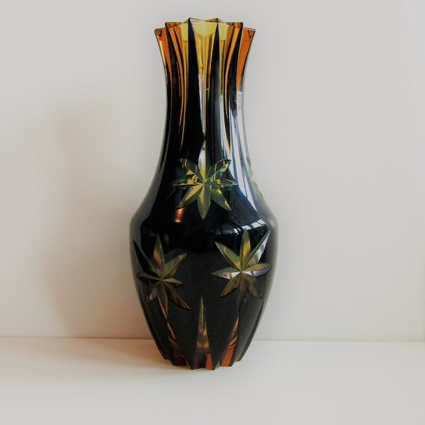 Vintage Czech/Bohemian EXBOR Amber & Blue Dual Glass Vase by Karl Wunsch 1960s