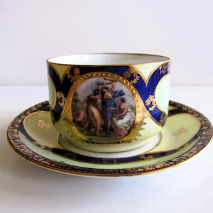Antique Pirkenhammer Czechoslovakian Porcelain Tea Cup & Saucer Gilt 1920s