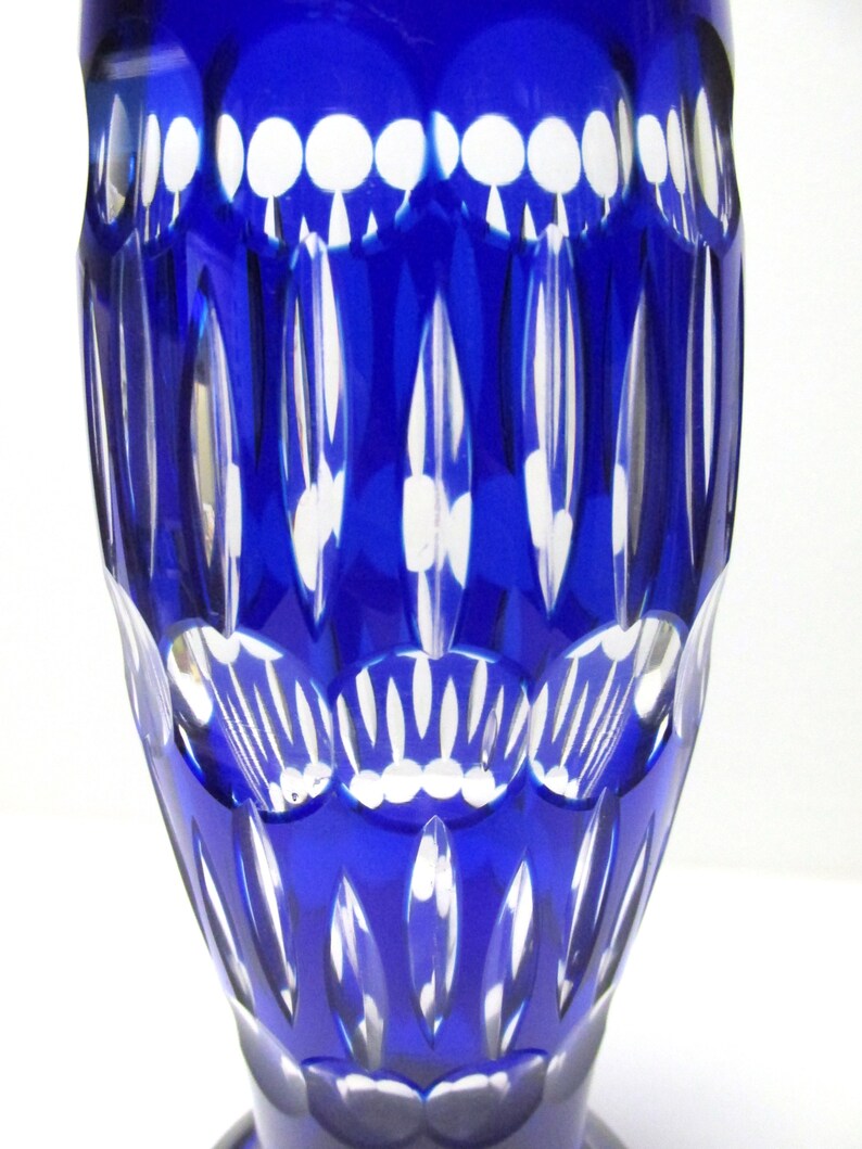 Czech/ Bohemian Art Deco Cobalt Blue Cut to Clear CRYSTAL VASE by