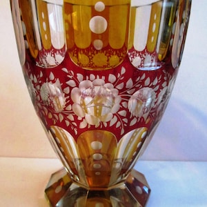 Karl Palda Antique Vintage Bohemian Art Deco Two Tone Cut To Clear Glass VASE 1930's Karl Palda