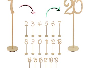 Wooden Table Numbers (1-20 or 1-30) With Holder Base | Rustic Wooden Table Numbers | Custom wedding table number | Numbers 1-20 & 1-30